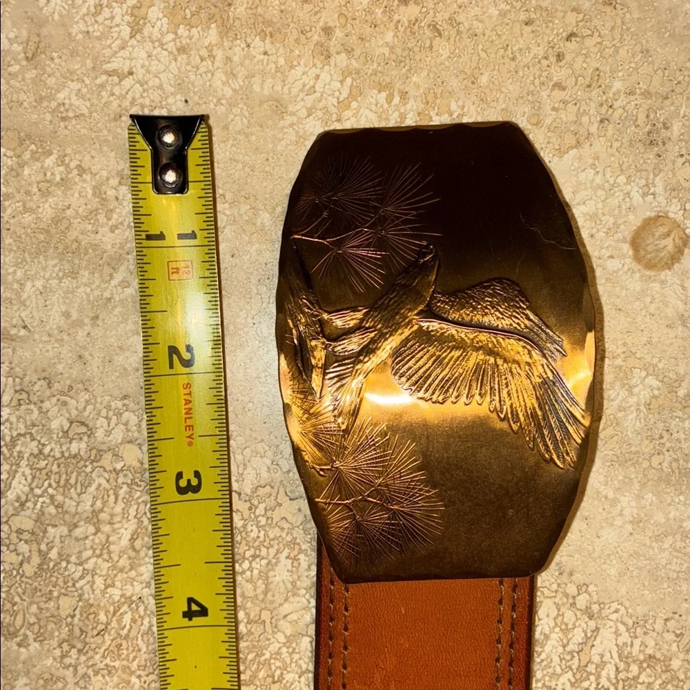 NATALE brass Eagle buckle on Leather Belt, XL VTG Exquisite artisan piece Unisex